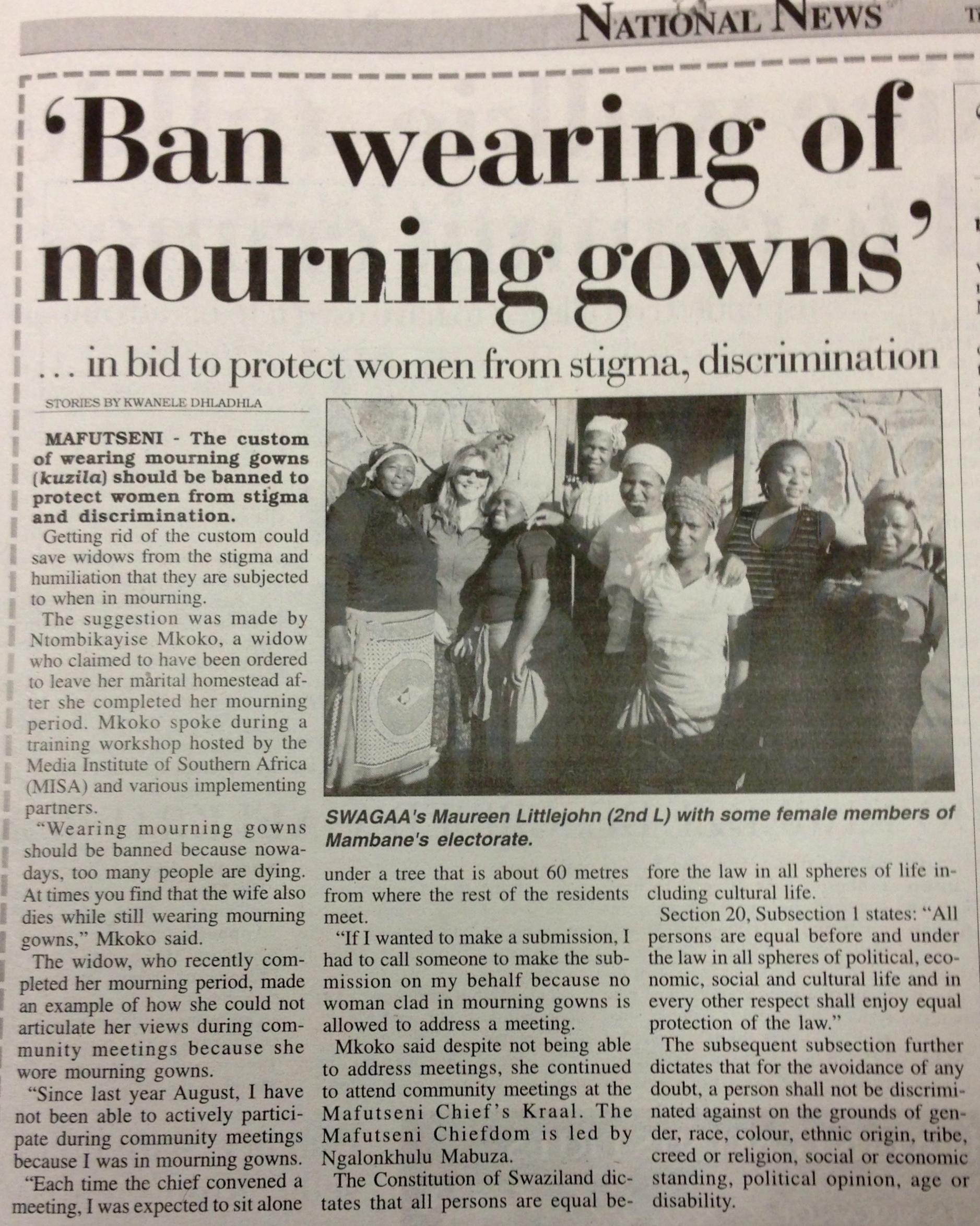 Kwanele Dhladhla's article in Times of Swaziland after the MISA-COSPE training day  