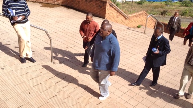 Journalist Bheki Makhubu (in blue sweater) and lawyer Thulani Maseko (in suit)  t appearances
